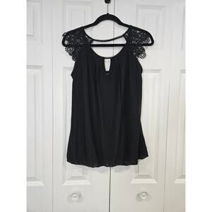 Maurices Crochet-Sleeve Top Bubble Hem Black Medium